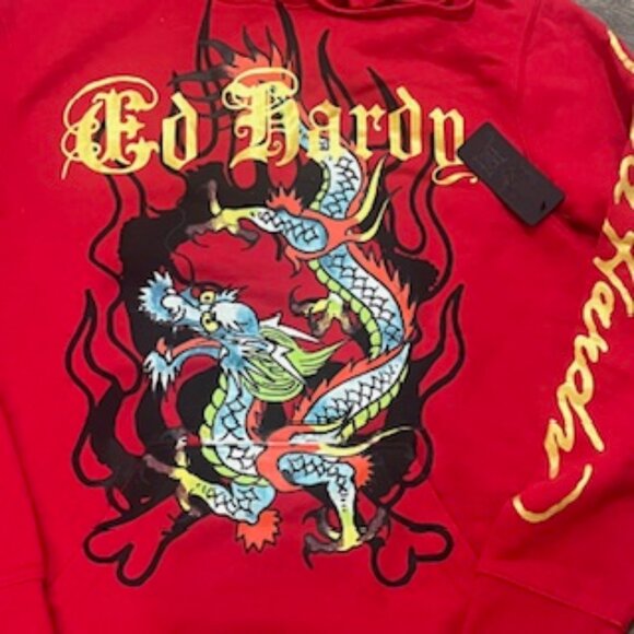 NEW Ed Hardy Tattoo Dragon Hoodie Men’s Size Large Red Sweatshirt NWT - Picture 8 of 11
